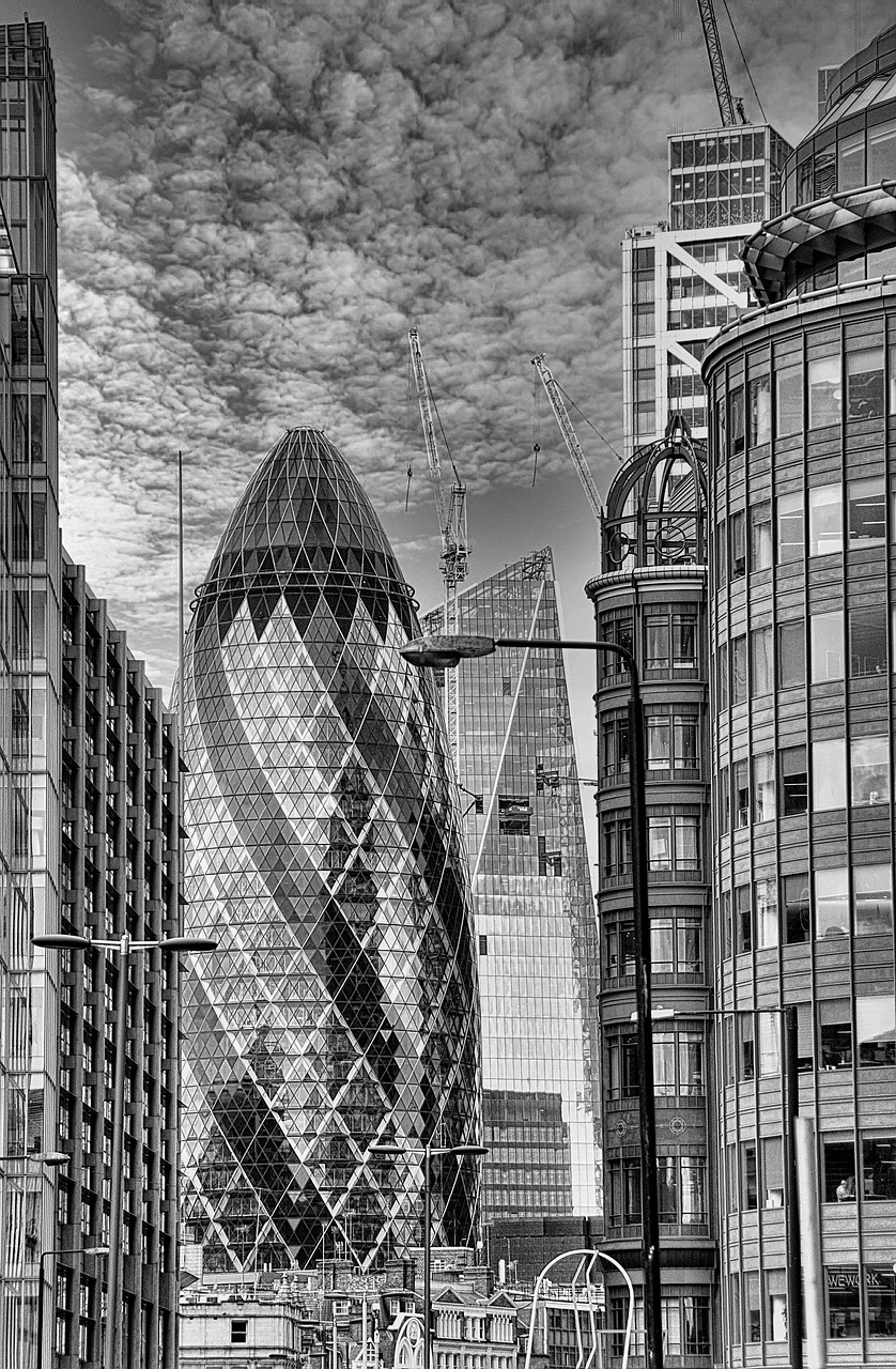 london, city, buildings, skyscrapers, architecture, the gherkin, modern, england, monochrome, london, london, london, london, london